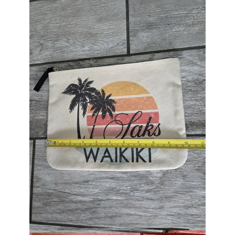 Saks Fifth Avenue‎ Waikiki canvas cosmetic pouch Travel Palm Sunset Hawaii NEW